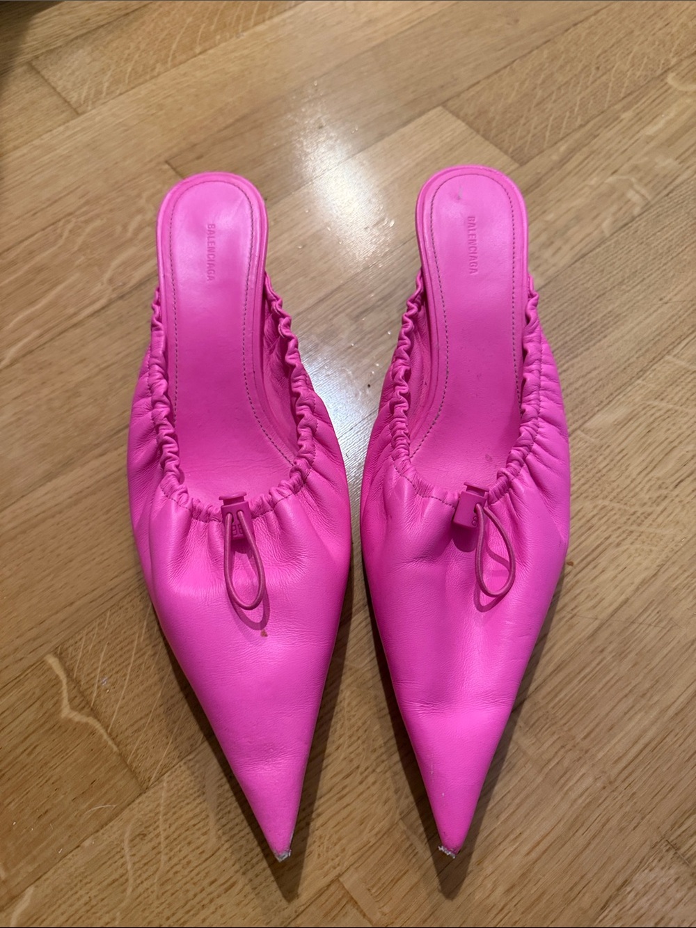 Balenciaga Hot Pink Pointed Leather Mule